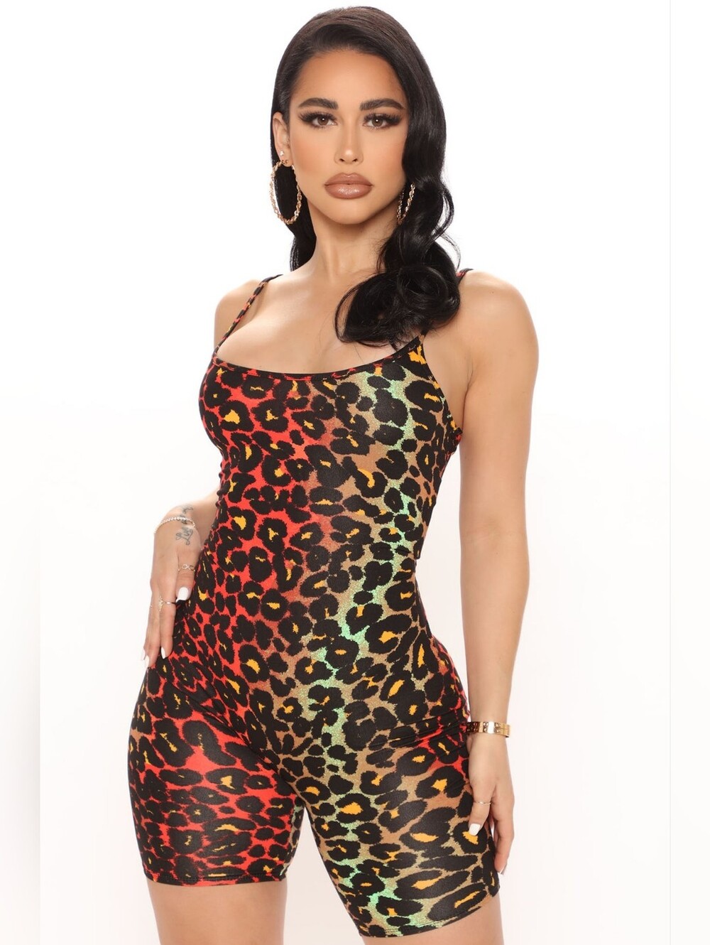 Fashion Nova SPOTTING DRAMA Leopard Print Multicolor Stretch Romper SZ XL - Picture 2 of 6